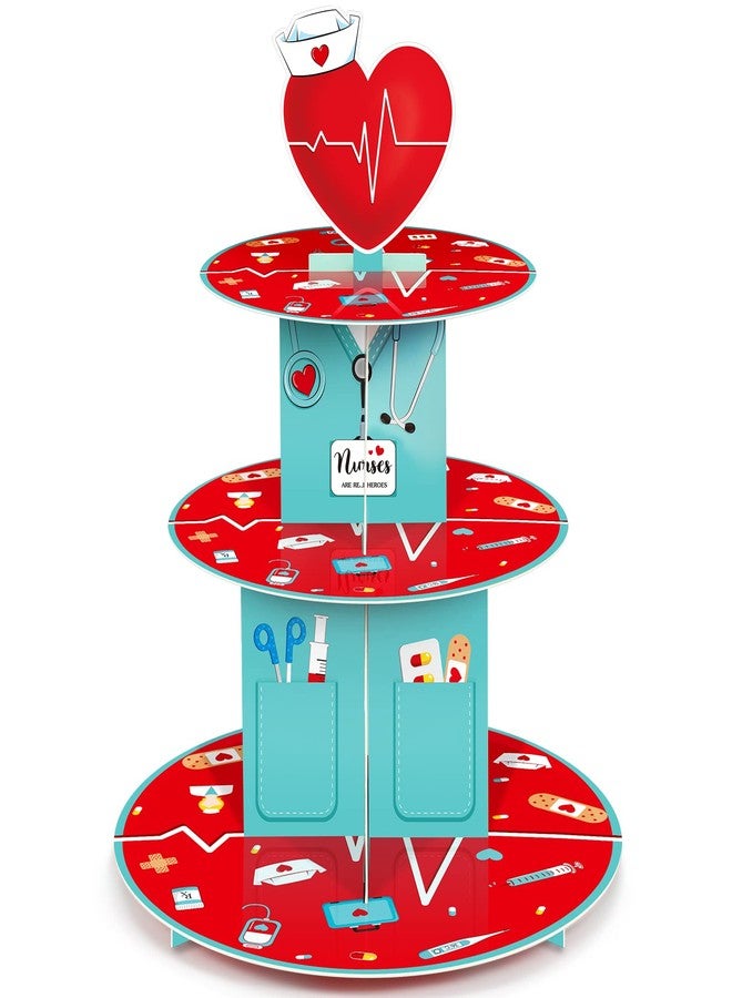 Nuenen Nurses Week Gifts 3 Tier Cupcake Stand Nurse Themed Graduation Party Decoration Medical Rn Cupcake Stand Party Supplies Holder Decoration for Doctors Nurses Day - Image 1