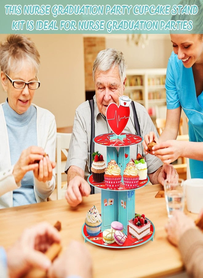 Nuenen Nurses Week Gifts 3 Tier Cupcake Stand Nurse Themed Graduation Party Decoration Medical Rn Cupcake Stand Party Supplies Holder Decoration for Doctors Nurses Day - Image 5
