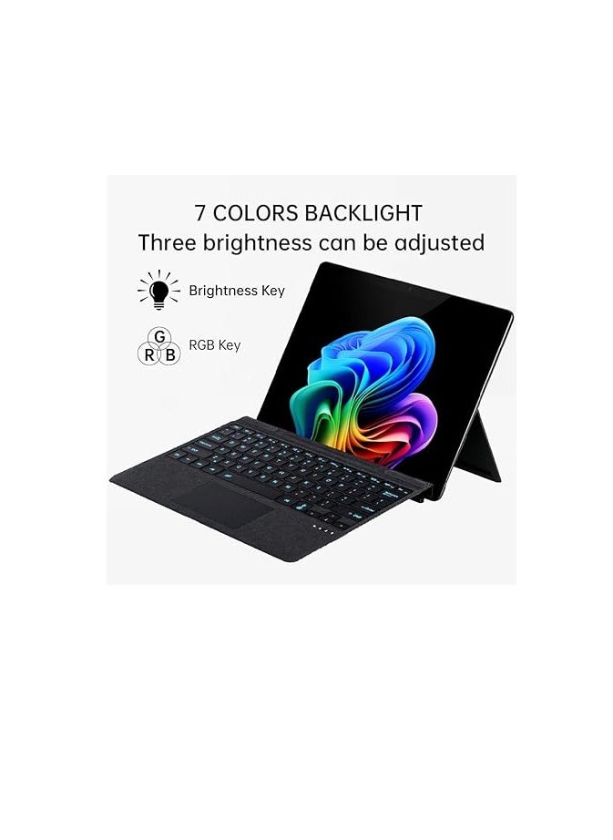 Bluetooth Keyboard Compatible with Microsoft Surface Pro 11/X/10/9/8, 7-color Keycap Alphabet Backlit Bluetooth Wireless Removable Keyboard with Magnetic Pen Slot  - Image 2