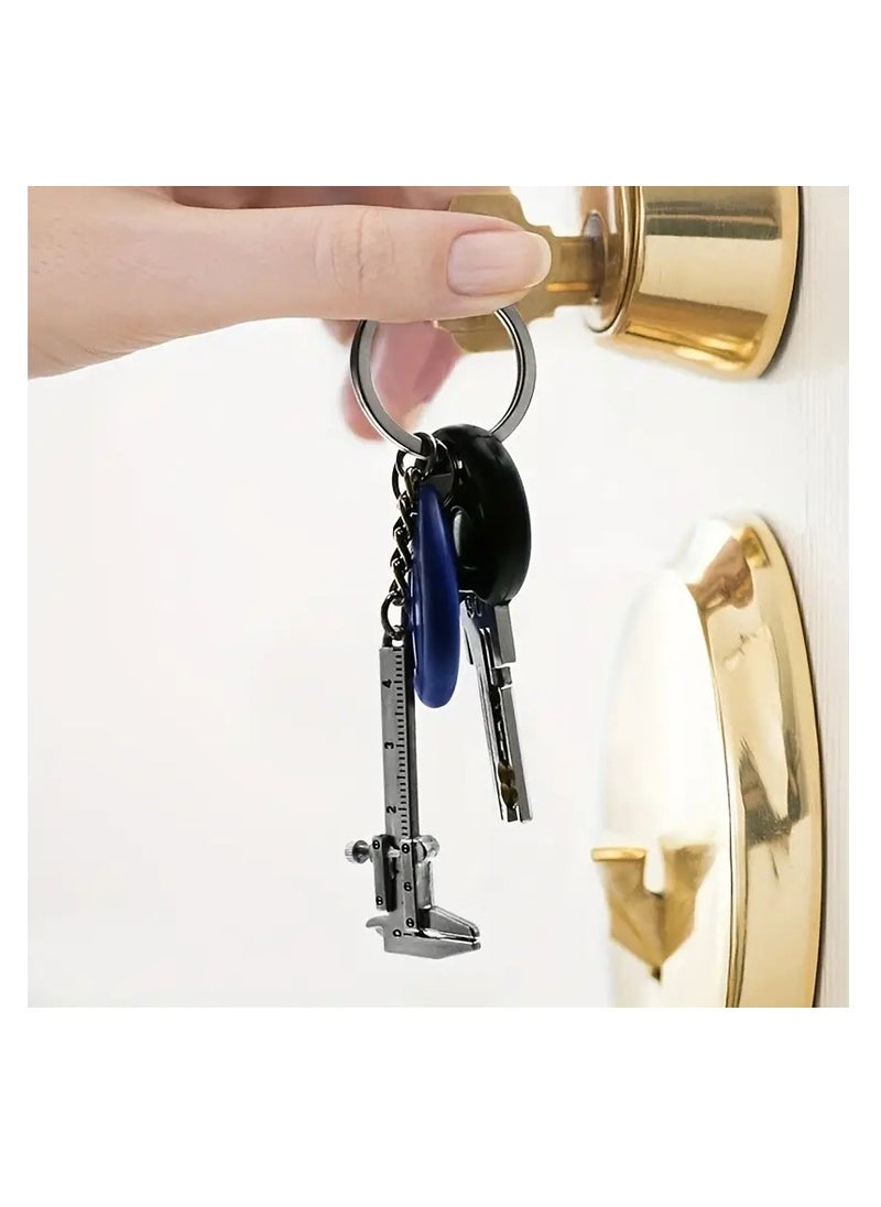 Generic - 1pc Car Key Mini Vernier Caliper Shaped Keychain Pendants Slidable Vernier Caliper Keyring Ornaments Gift, Portable 0-40mm Keychain Measuring Gauging Tools Car Turbo Key Chain Ring Ruler Caliper - Image 1