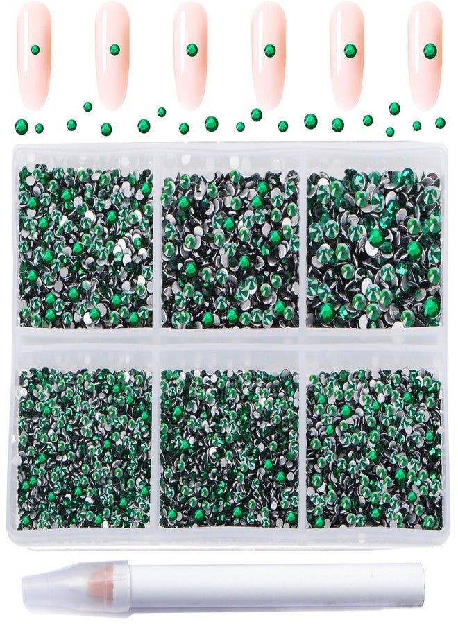 AD Beads 8280PCS Flatback Rhinestones Nail Gems Round Crystal Rhinestones for Crafts Mixed 6 Sizes with Wax Pencil Kit SS3-SS10 (02 Emerald) - Image 1