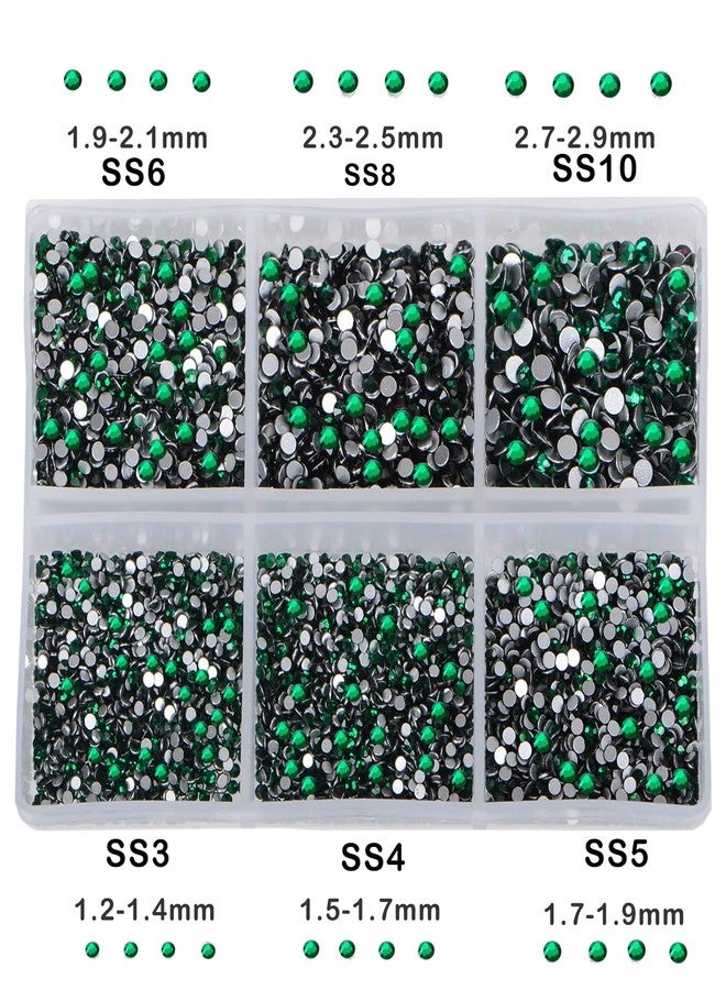 AD Beads 8280PCS Flatback Rhinestones Nail Gems Round Crystal Rhinestones for Crafts Mixed 6 Sizes with Wax Pencil Kit SS3-SS10 (02 Emerald) - Image 3