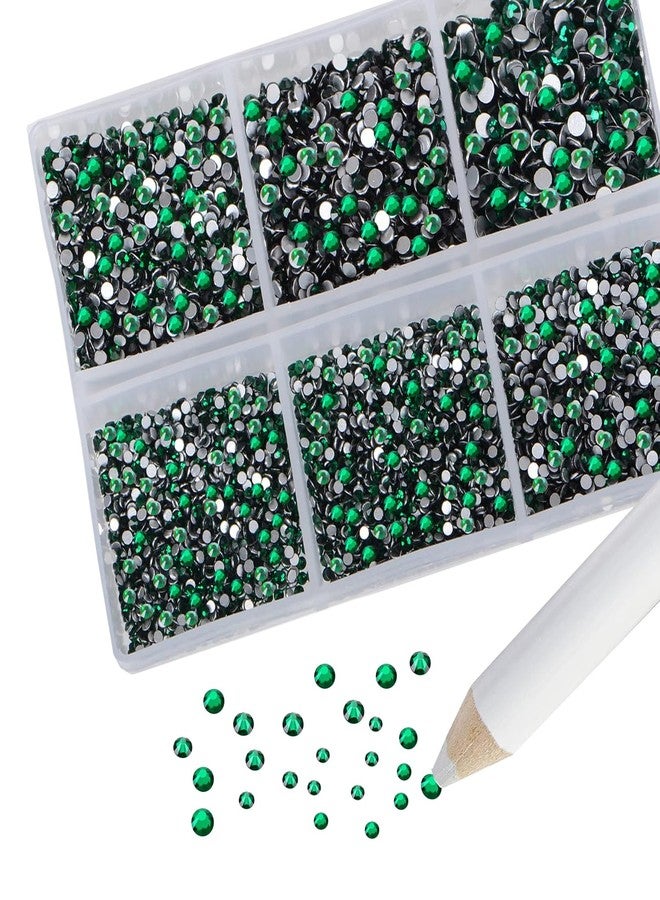 AD Beads 8280PCS Flatback Rhinestones Nail Gems Round Crystal Rhinestones for Crafts Mixed 6 Sizes with Wax Pencil Kit SS3-SS10 (02 Emerald) - Image 2