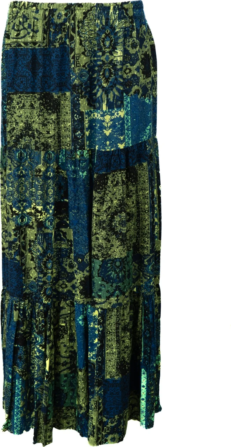 Oppland Women's Woven Viscose Fabric Piece Mother Skirt Hyacinth Flower Patterned Elastic Waist Comfortable Cut