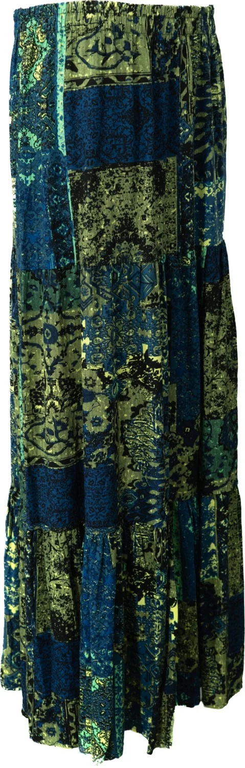 Oppland Women's Woven Viscose Fabric Piece Mother Skirt Hyacinth Flower Patterned Elastic Waist Comfortable Cut