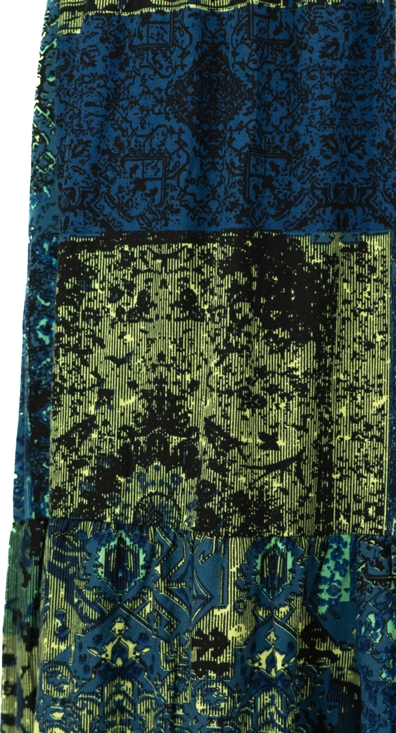 Oppland Women's Woven Viscose Fabric Piece Mother Skirt Hyacinth Flower Patterned Elastic Waist Comfortable Cut