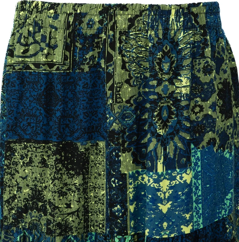 Oppland Women's Woven Viscose Fabric Piece Mother Skirt Hyacinth Flower Patterned Elastic Waist Comfortable Cut