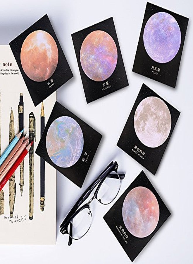 GTHER Planet Sticky Note, Moon Earth Sticky Notes Cute Fun Cool Circle Self-Adhesive Note Self-Stick Memo Pad Notes for College Classroom Office Notebook(6 Pads, Planet) - Image 2