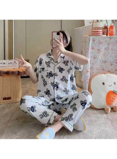 Satin Pajamas Cute Pijama Nightie Sleepwear Fall Home Clothes Tops and Pants Women's Silk Pajamas Mickey Mouse Pajama Set Women