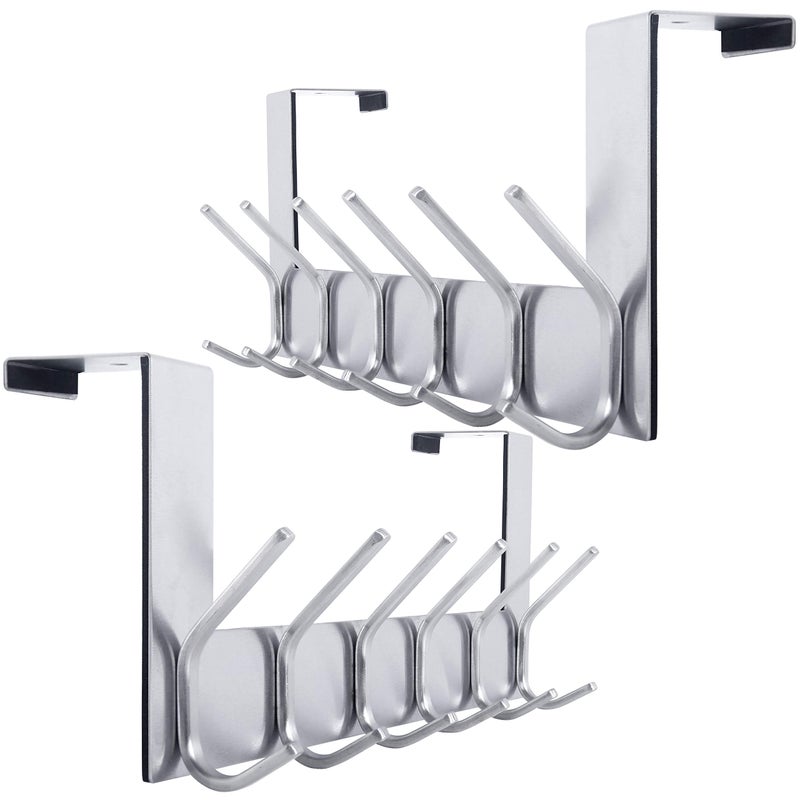 WEBI Over The Door Hooks Door HangerOver The Door Towel Rack with 6 Hooks for HangingDoor Coat Hanger Towel Hanger Over Door Coat Rack for TowelsClothesSilver2 Packs