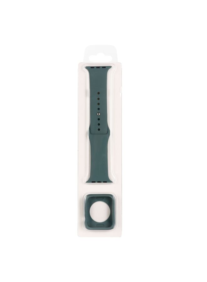 BURAQ Protective Cover Silicone Watch Band + Watch Protective Case Set For Apple Watch Series 7 41mm (Pine Needle Green)