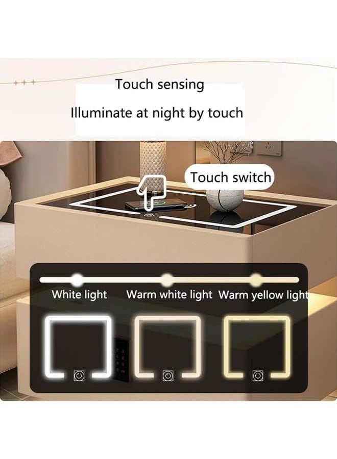 كيكي طاولة جانبية بجانب السرير مع مرآة LED وإضاءة مستشعر وشحن لاسلكي ومكبر صوت BT مقاس 40 سم - Image 5