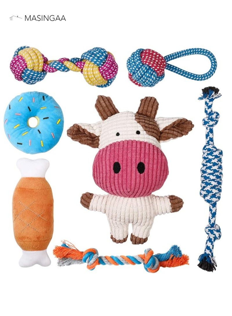 MASINGAA 7 Pcs Pet Puppy Toys Gift Set For Small Dogs, Cute Squeaky Dog Toys, Durable Puppy Teething Toys, Rope Toys, Puppy Chew Toys - Image 1