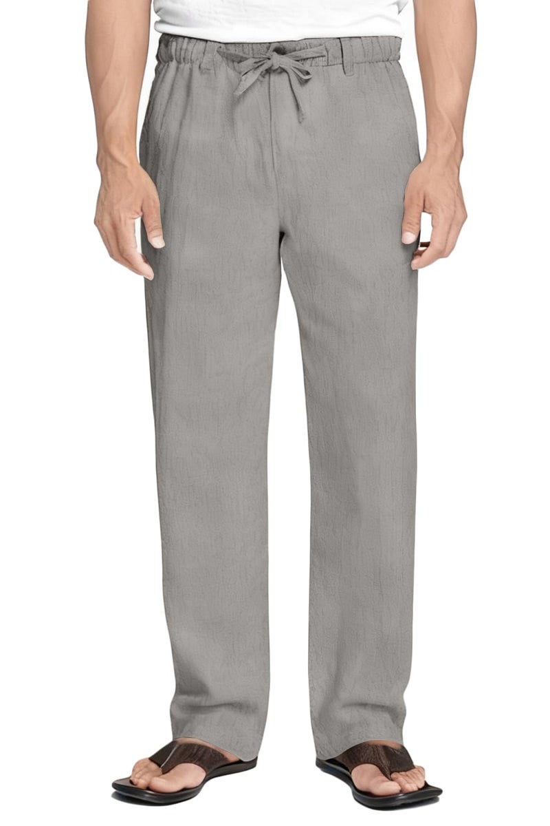 Diaryan Men's Drawstring Linen Pants Casual Grey Elastic Waist Loose Fit Men Dress Pants Summer Travel Beach Yoga Jog Trouser M - Image 1