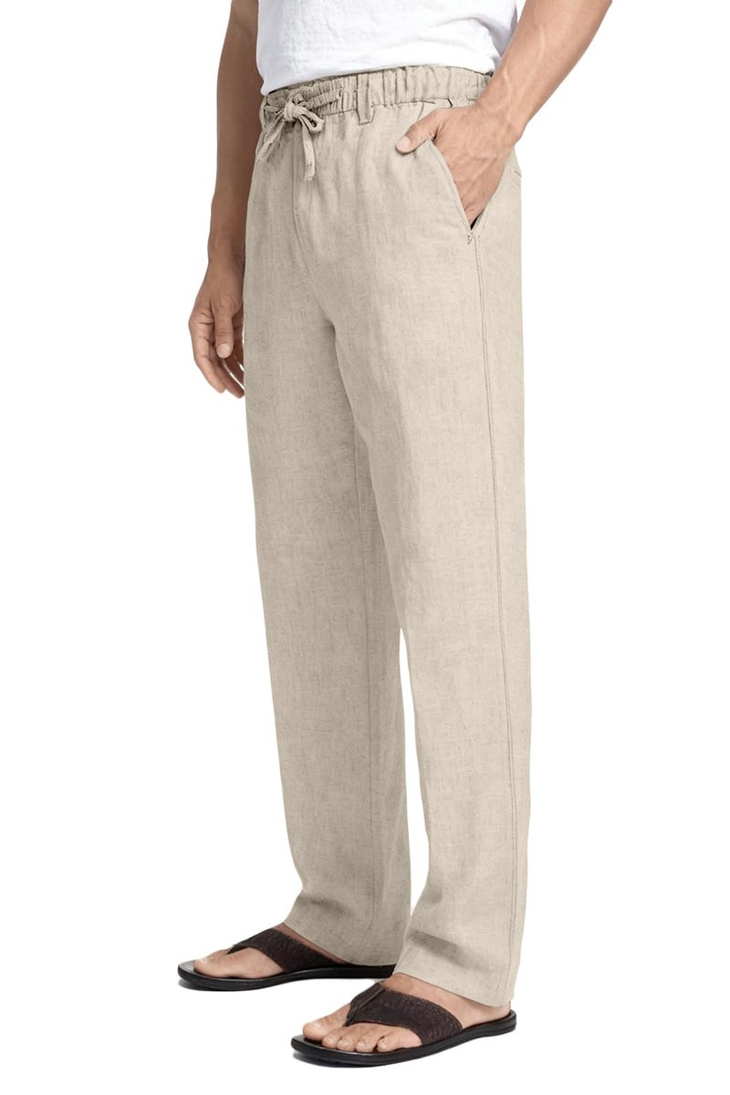 Diaryan Men's Drawstring Linen Pants Casual Grey Elastic Waist Loose Fit Men Dress Pants Summer Travel Beach Yoga Jog Trouser M - Image 2