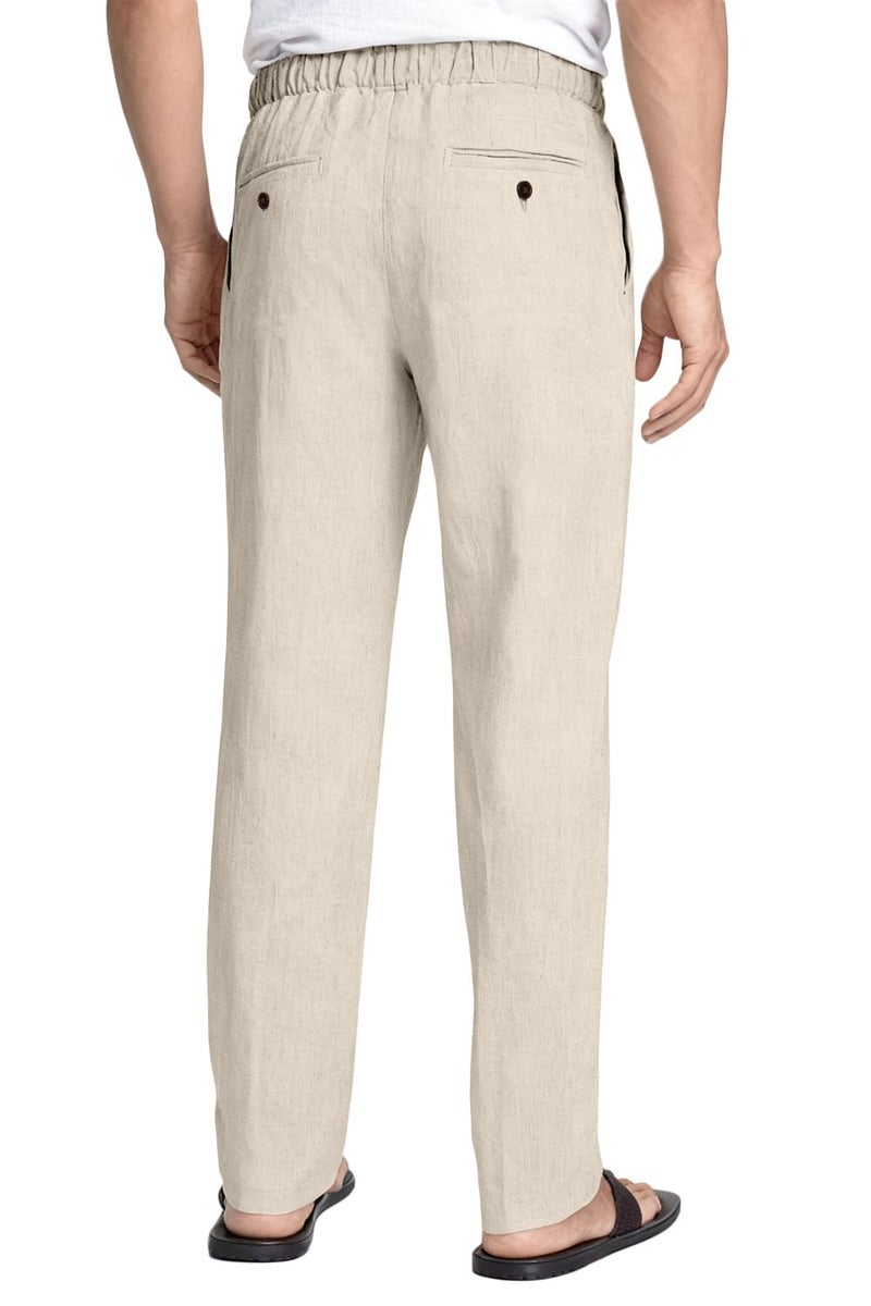 Diaryan Men's Drawstring Linen Pants Casual Grey Elastic Waist Loose Fit Men Dress Pants Summer Travel Beach Yoga Jog Trouser M - Image 3