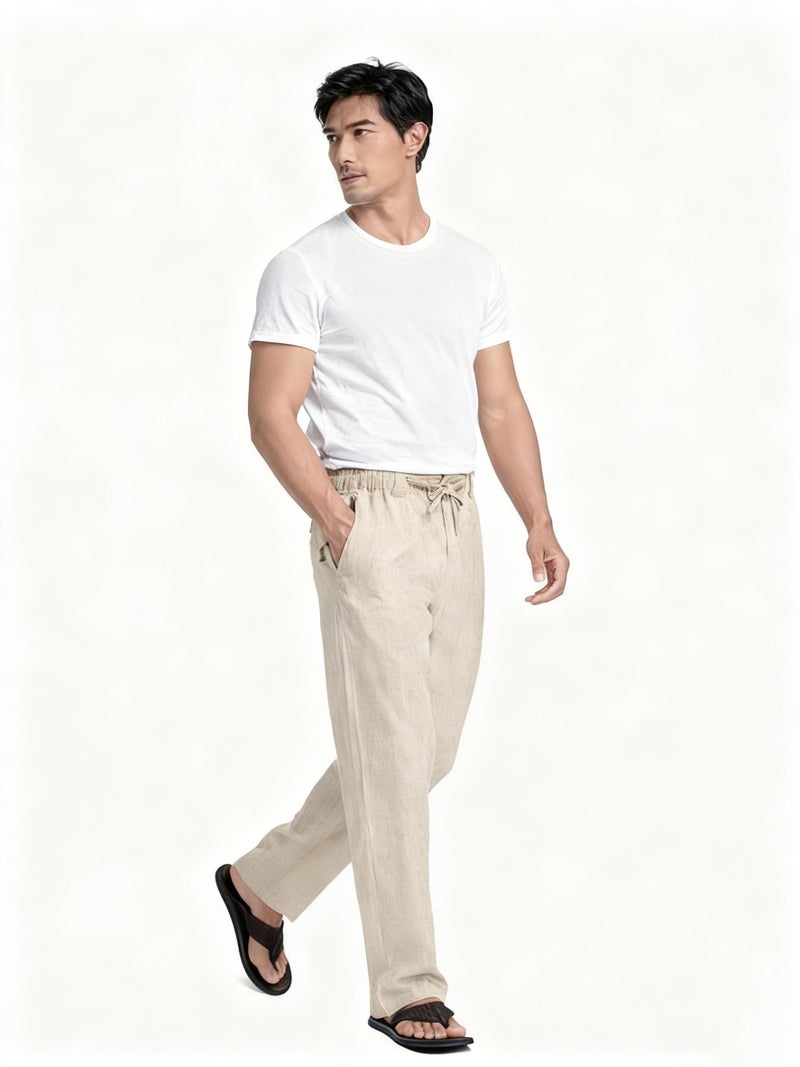 Diaryan Men's Drawstring Linen Pants Casual Grey Elastic Waist Loose Fit Men Dress Pants Summer Travel Beach Yoga Jog Trouser M - Image 4