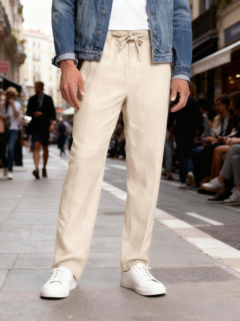 Diaryan Men's Drawstring Linen Pants Casual Grey Elastic Waist Loose Fit Men Dress Pants Summer Travel Beach Yoga Jog Trouser M - Image 5