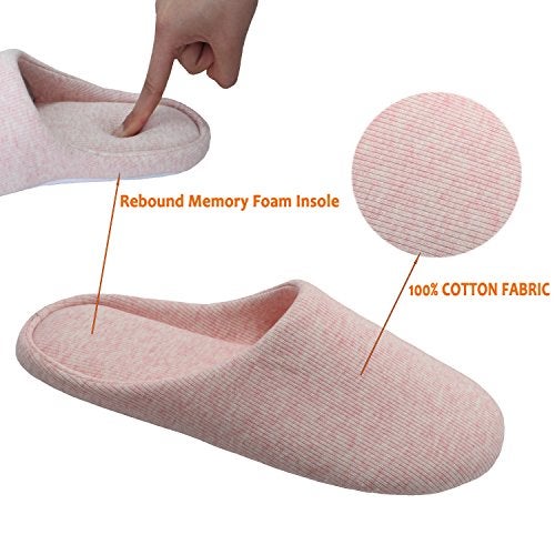 ofoot Women's House Slippers Memory Foam Indoor Shoes,Washable Cotton Non-Slip Rubber Sole,Japanese Style Slip-Ons for Plantar Fasciitis,Lightweight Gift for Mom/Wife (4-Pink, US 7-8) - Image 3