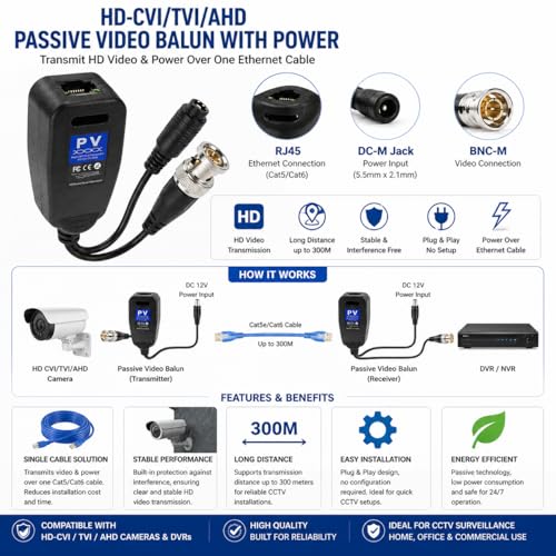Swiztek 8MP Passive BNC to RJ45 Network Transceiver – HD Video Balun for CCTV Surveillance, BNC to Ethernet Adapter, Compatible with Cat5/Cat6 Cables - Image 5