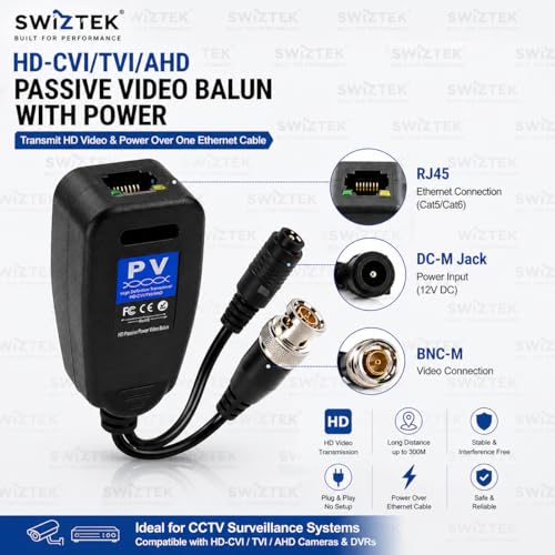 Swiztek 8MP Passive BNC to RJ45 Network Transceiver – HD Video Balun for CCTV Surveillance, BNC to Ethernet Adapter, Compatible with Cat5/Cat6 Cables - Image 4