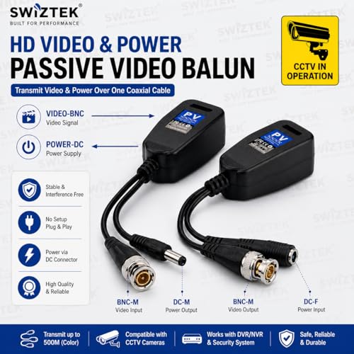 Swiztek 8MP Passive BNC to RJ45 Network Transceiver – HD Video Balun for CCTV Surveillance, BNC to Ethernet Adapter, Compatible with Cat5/Cat6 Cables - Image 2