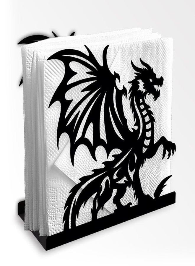 DOODLREAM Dragon Decorative Black Metal Napkin Holder for Table, 5.3" x 4.9" x 1.9" Dragon Standing Napkin Holder for Home Kitchen Restaurant Picnic Party Coffee Bar Dining Room - Image 1