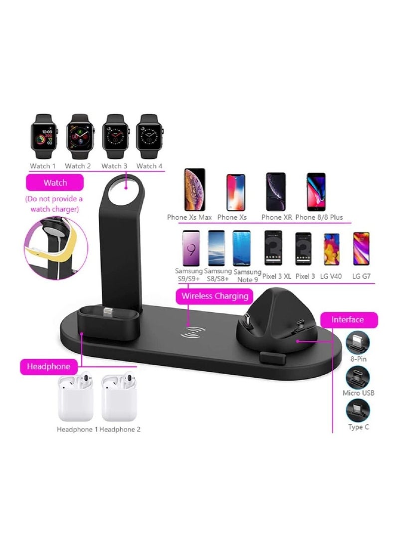 Wireless Charger,6 in 1 Wireless Fast Charging, Stand for Apple Watch Series 6/SE/5/4/3/2/1, Qi Wireless Charging Dock for iPhone 12/11/Pro/Max/XS/Max/XR/XS/X