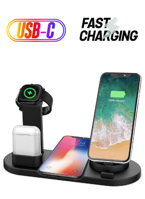 Wireless Charger,6 in 1 Wireless Fast Charging, Stand for Apple Watch Series 6/SE/5/4/3/2/1, Qi Wireless Charging Dock for iPhone 12/11/Pro/Max/XS/Max/XR/XS/X