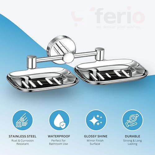 FERIO Stainless Steel Double soap Stand for Bathroom | soap Holder | soap Box for Bathroom | soap Cases for Bath Room | Chrome Finish (Pack of 1) - Image 4