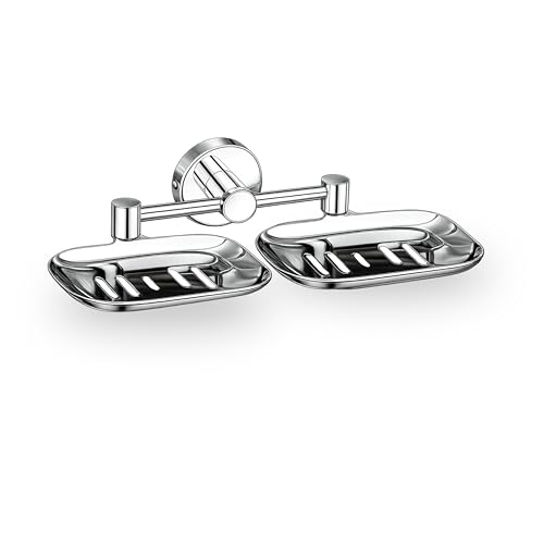 FERIO Stainless Steel Double soap Stand for Bathroom | soap Holder | soap Box for Bathroom | soap Cases for Bath Room | Chrome Finish (Pack of 1) - Image 1