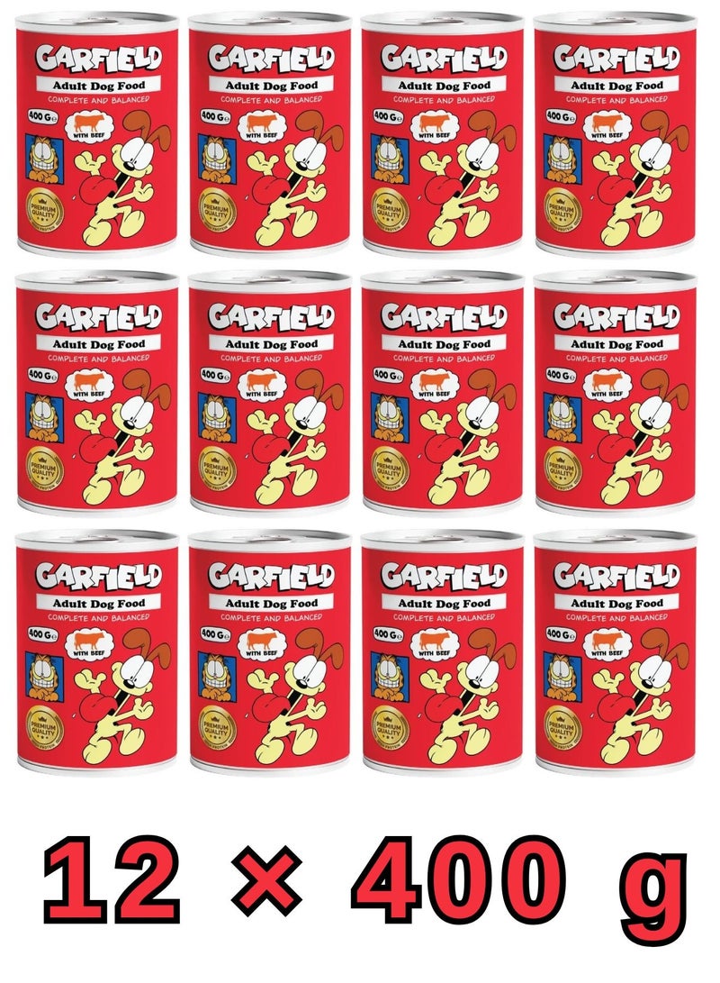 Garfield | Wet Dog Food for Adult Dogs Beef Flavor 400g ×12 Pcs| High Protein Formula for Strength & Energy | Easy to Digest | Balanced Daily Nutrition | Suitable for All Adult Dog Breeds - 12Pcs - Image 1