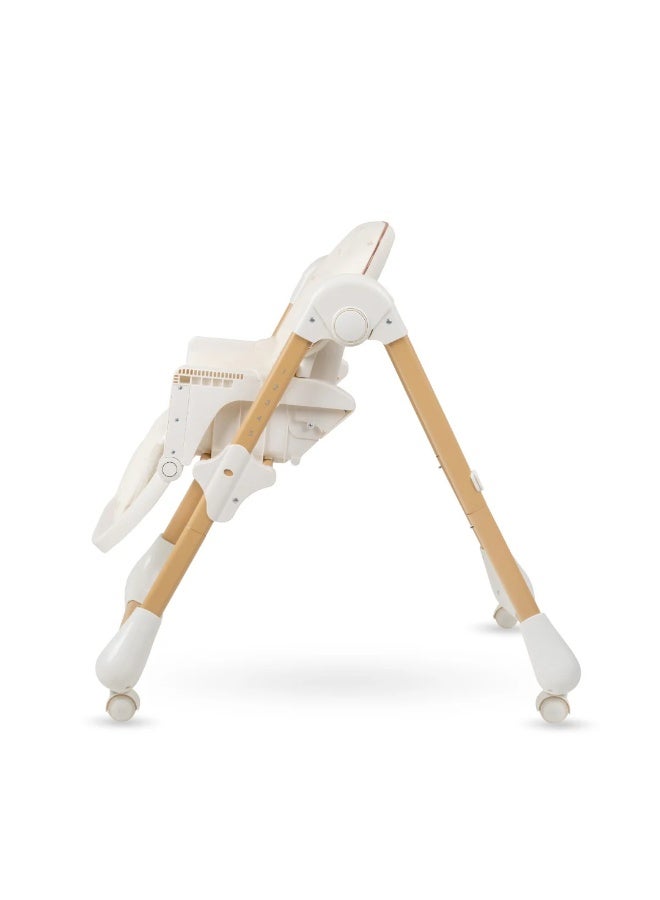 Jikel Tron,Baby Highchair,Compact,Stylish Seat Cover,Foldable,Adjustable Height and Backrest,4 Braked Wheels,for 6-36 months - Beige - Image 3