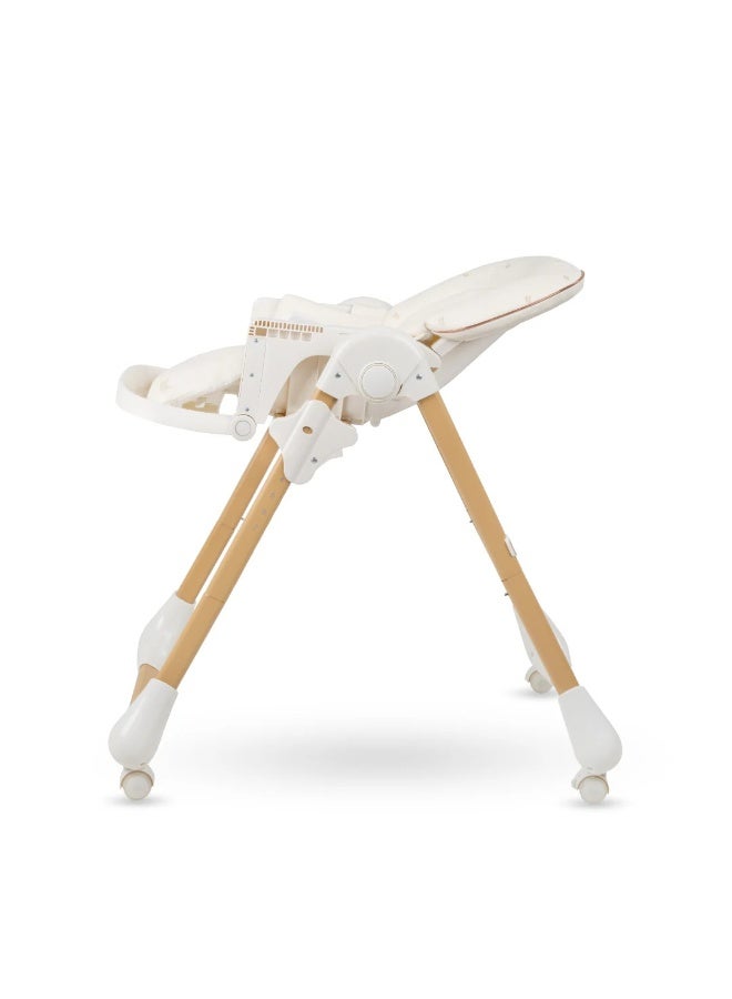 Jikel Tron,Baby Highchair,Compact,Stylish Seat Cover,Foldable,Adjustable Height and Backrest,4 Braked Wheels,for 6-36 months - Beige - Image 2