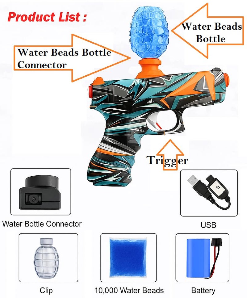 SUPER TOY Gel Blaster Gun Automatic Pistol with Rechargeable Battery and 10,000 Water Balls Electric Outdoor Target Games for Kids Boys - Image 2