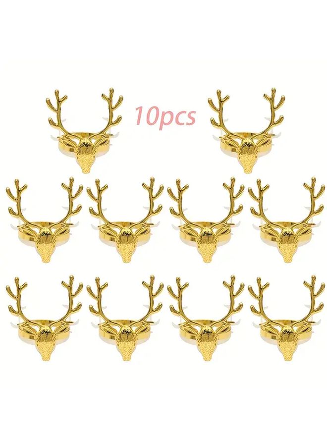 10 Pack Golden Reindeer Napkin Rings Windproof Non Slip Holiday Table Decor - Image 1