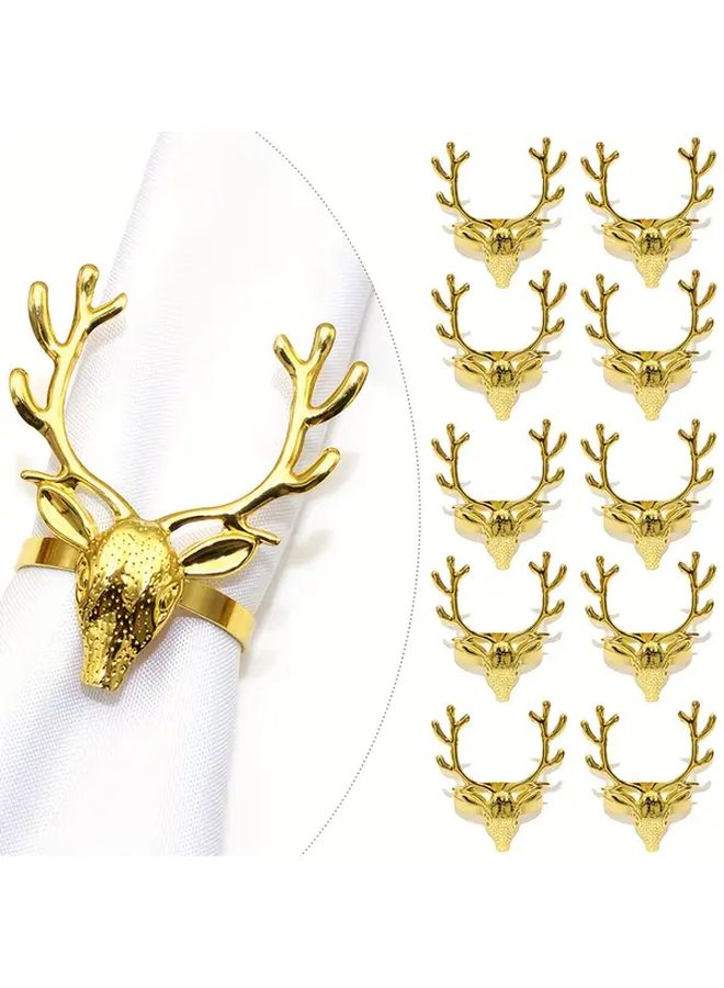10 Pack Golden Reindeer Napkin Rings Windproof Non Slip Holiday Table Decor - Image 2