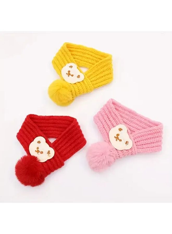 طوق وشاح الكلب الشتوي الدافئ، سترة دافئة للحيوانات الأليفة مع كرة بوم بوم ورباط وردي - Image 5