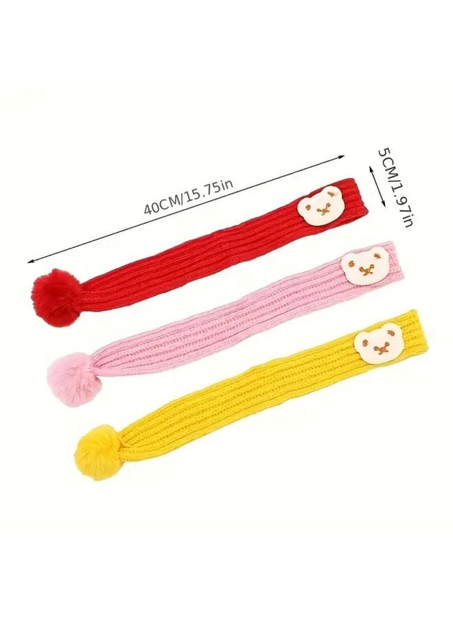 طوق وشاح الكلب الشتوي الدافئ، سترة دافئة للحيوانات الأليفة مع كرة بوم بوم ورباط وردي - Image 3