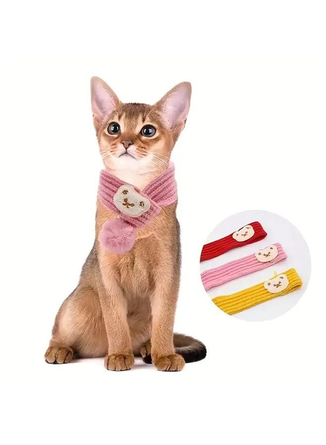 طوق وشاح الكلب الشتوي الدافئ، سترة دافئة للحيوانات الأليفة مع كرة بوم بوم ورباط وردي - Image 4