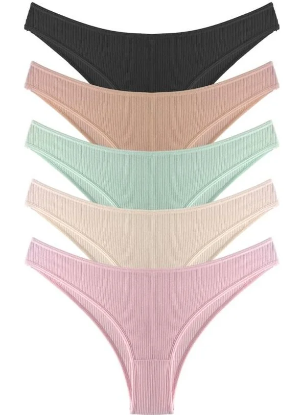 كوتن هيل Women's Cotton and Lycra Ribbed Camisole Brazilian Panties 5-Pack