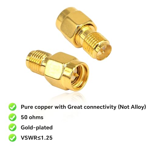 Boobrie SMA WiFi Adapter RP-SMA Female to SMA Male Coaxial Connector RF Antennas Plug Connector RP-SMA to SMA Adapter SMA Plug to RP SMA Jack for FPV Drone Pack of 2 - Image 3