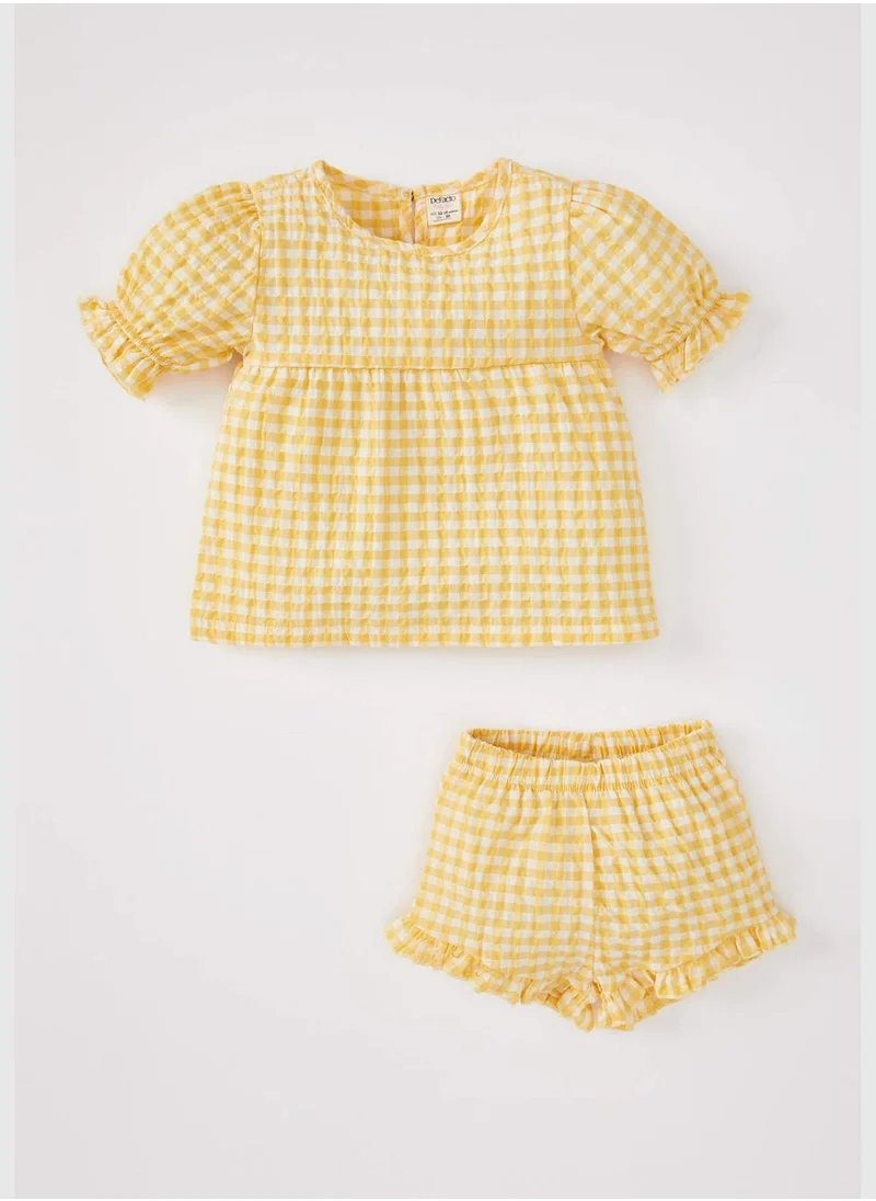 DeFacto Short Sleeve Check Print Shirt & Short Set