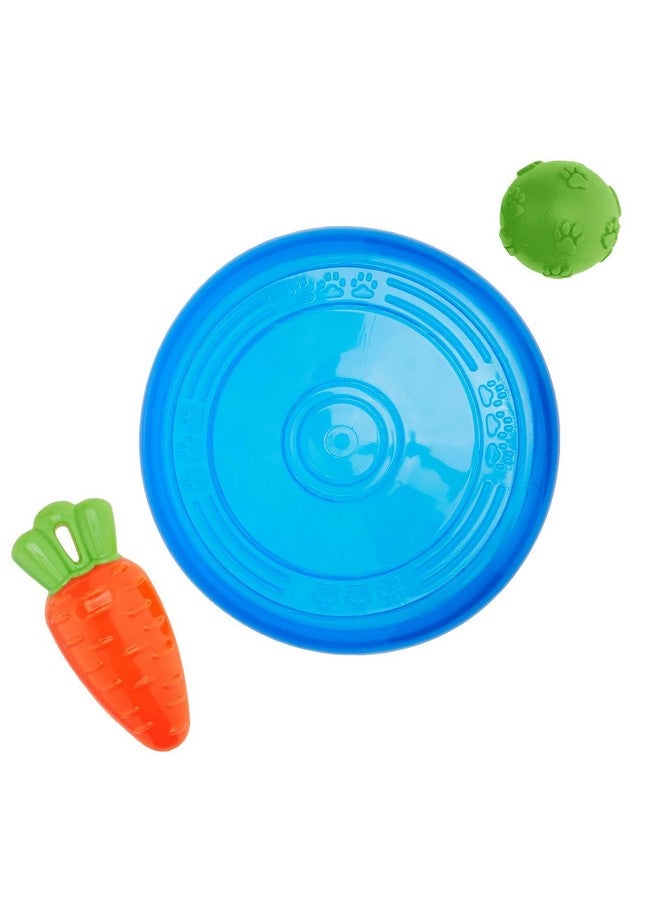 بت ألعاب الكلاب (مجموعة من 3 قطع) - كرة رمي من اللاتكس الطبيعي، وجزرة قابلة للضغط، وقرص طائر سوبر فلاير | ألعاب تفاعلية للكلاب والجراء قد يختلف اللون - Image 1