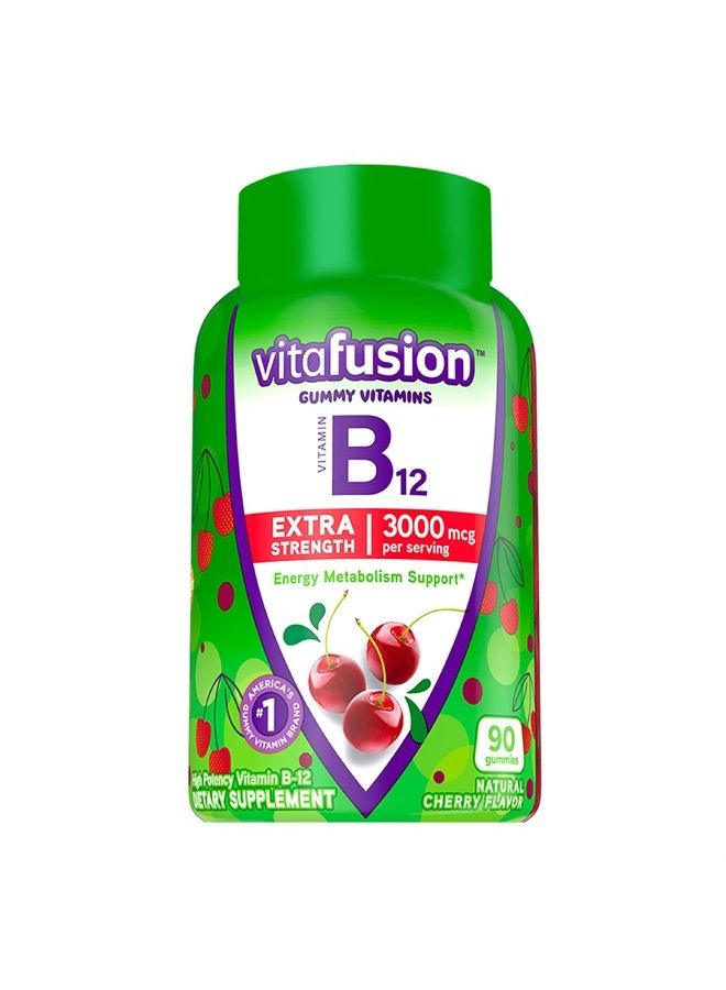 Vitafusion Extra Strength Vitamin B12 Gummy Vitamins For Energy Metabolism Support and Nervous System Health Support, Cherry Flavored, America's Number 1 Gummy Vitamin Brand, 45 Day Supply, 90 Count  - Image 1