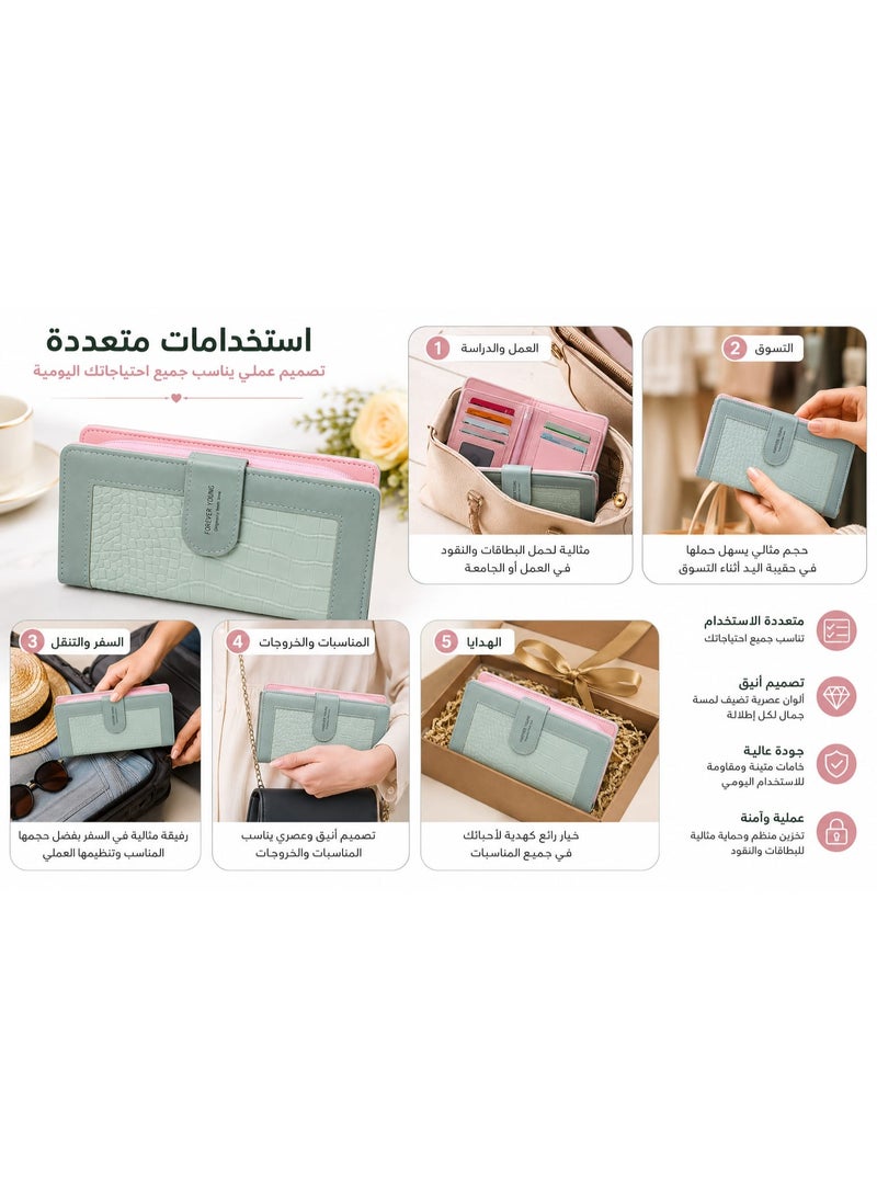 محفظة نسائية أنيقة بجلد صناعي عالي الجودة وسحاب مزدوج – تصميم عصري مبطن بسعة تخزين كبيرة للبطاقات والنقود، خفيفة الوزن للمثالية اليومية والسفر - Image 3