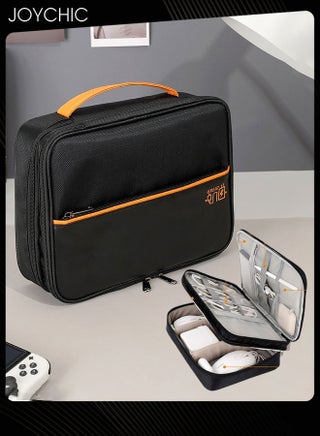 Large Capacity Travel Waterproof Data Cable Storage Bag 360 Protective Multi-layer Compartment Charger Digital Accessories Headphone Storage Box Black