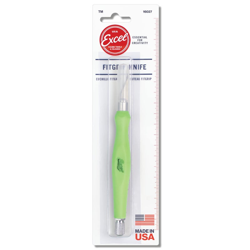 Excel Blades Fit Grip Knife by Excel Blade - Ultra Sharp Knife With Carbon Steel Angled Edge Blade and Contoured Rubberized Grip - Light Duty Cutting Tool For Precision Cutting and Trimming - Green - Image 1