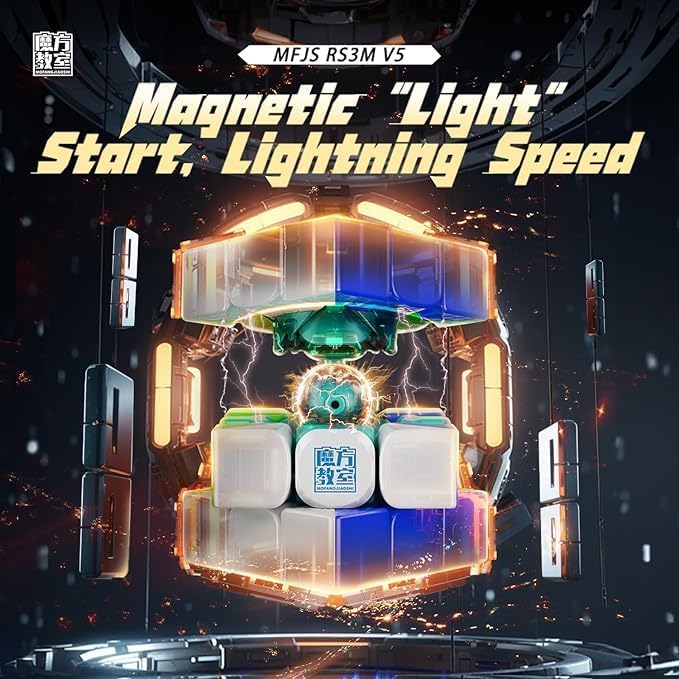 Cuberspeed MoYu RS3M V5 Ball CORE UV with MoYus New Robot Cube Stand Moyu rs3 m UV Coated Flagship 3x3 V5 UV Coated Glossy Surface 2023 Flagship 3x3 Magnetic Speed Cube