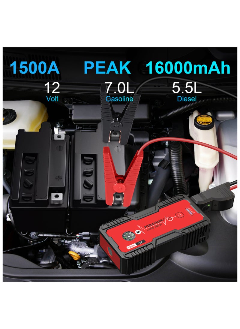 FOWAWU - FOWAWU 18000mAh 1500A Car Jump Starter,Jump Starter Battery Pack(7.0L Gas,5.5L Diesel),Battery Jumper Starter Portable with USB/DC 12V/LED Light, Car Battery Charger, Car Power Bank, Car Battery, Car Battery Starter, Car Jumper, Car Battery Charger Jump Starter, Jump Starter Capacitor, Battery Charger Car - Image 1
